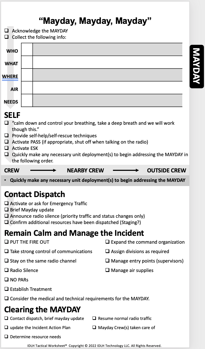 IDLH Tactical Worksheet® Command Board