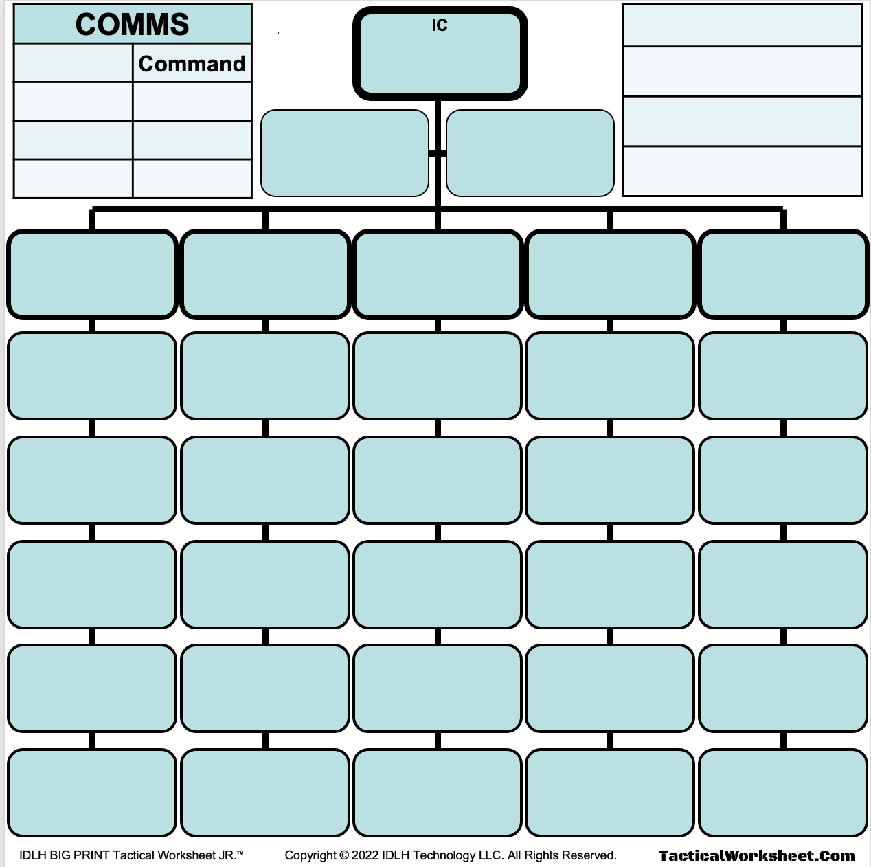 IDLH Big Print Tactical Worksheet JR Incident Command Board 