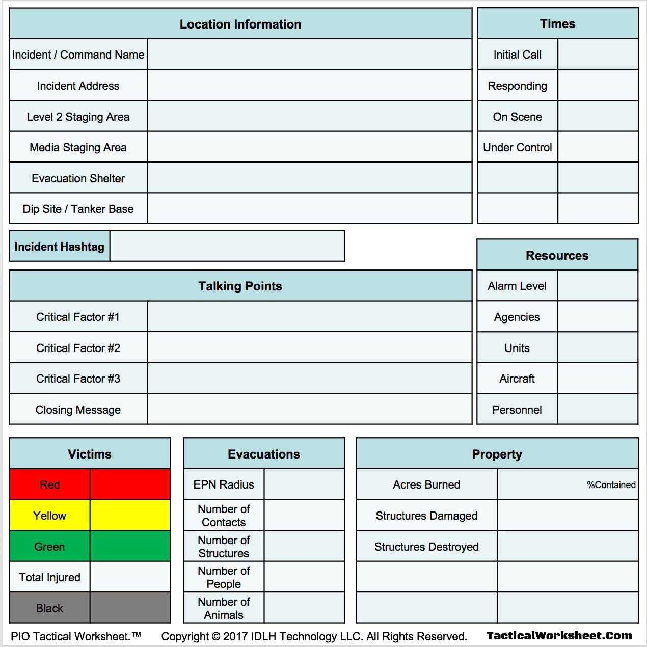 IDLH PIO Tactical Worksheet JR Incident Command Board